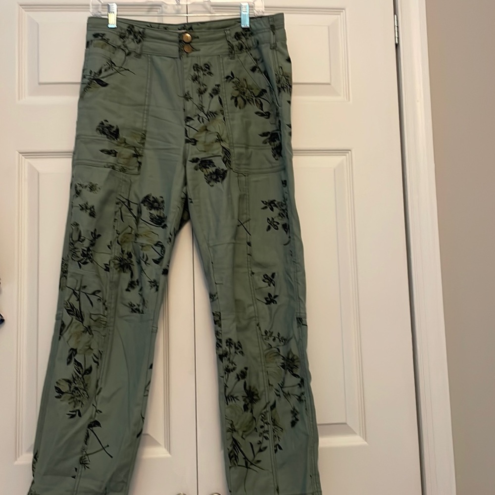 Pilcro green pant with floral print. Beautiful for any time of year. Size 29.